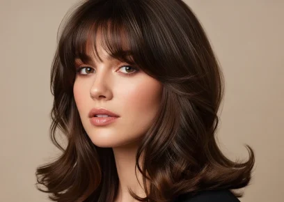 soft wolf cut with curtain bangs single image, face framing layered haircut with soft volume, modern feminine hairstyle inspiration