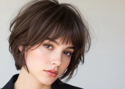 Short wolf cut with curtain bangs chic modern hairstyle