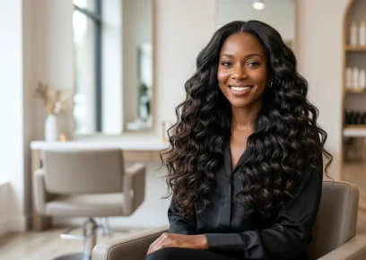 Woman with long defined deep wave hair