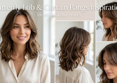 Best hairstyles for heart-shaped faces featuring curtain bangs, soft waves, and layered haircuts