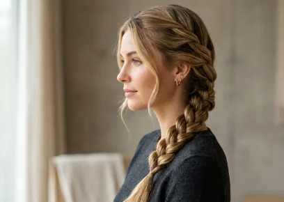 Woman wearing a long textured rope braid hairstyle