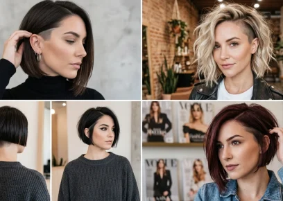 Undercut bob hairstyles collage featuring edgy and modern short bob haircuts