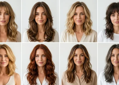 Popular Pinterest hair trends including curtain bangs, butterfly layers and textured lobs