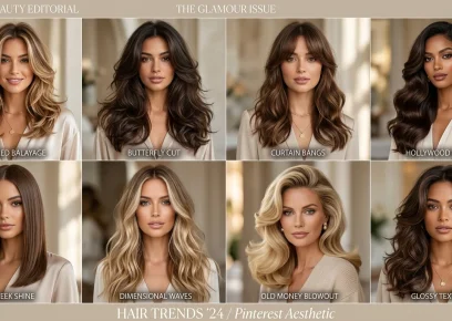 Women with trendy long hairstyles in 2025 including layers, curtain bangs, waves, and glossy long hair inspiration.