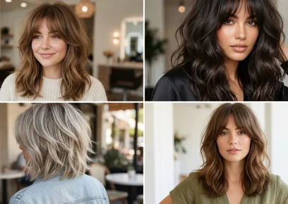 Kitty cut hairstyles collage featuring soft layered trendy haircuts